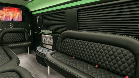 Interior of Charter Bus Company Westminster's 14 Passenger Sprinter Limousine in Westminster